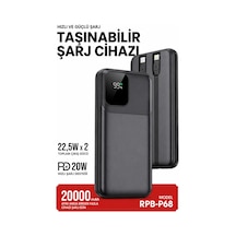 Exenar - Siyah - 20000mah Powerbank 22.5w Hızlı Şarj Type-c Pd 20w Lightning Kablo Şarj Göstergeli Reccı Rpb-p68