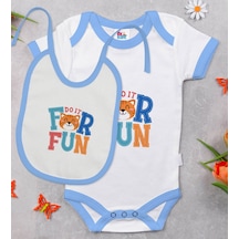 Bk Kids For Fun Tasarımlı Mavi Bebek Body Zıbın Ve Mama Önlüğü He