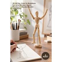 4 Adet Ahşap Eskiz Manken 30 Cm Boy, Çizim Ve Modelleme İçin Artist Manken, Sketch Mannequin, Wooden Manikin