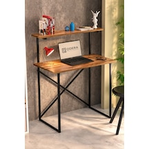 Odera Raflı Ceviz Çalışma Masası Siyah Metal Ayaklı 90x45 Cm Ofis Ve Bilgisayar Masası Diğer