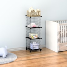 Dekoratif Tel Kafes Tasarımlı 3 Bölmeli Raf - Çok Amaçlı Tel Dolap Siyah