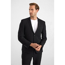 Süvari Siyah Slim Mono Yaka Düz Torba Cep 6 Drop Takım Elbise Stk1006900007-s09