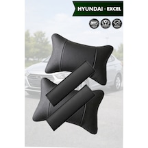 Hyundai Excel Uyumlu Deri Kemer Koruyucu Lüks Deri Yastık Siyah Set