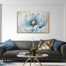 Yağlı Boya Dokulu Tablo Modern Mavi Çiçek Altın Çerçeveli U02025-178879