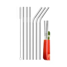 7 Parça Parça Metal Pipet Seti Paslanmaz Çelik Pipet Ve Çubuk Pipet Temizleme Fırçası