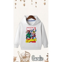 Startmore Marvel Baskılı Kapüşonlu Çocuk Sweatshirt BEYAZ