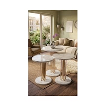 3'lü Yuvarlak Modern Sehpa Altay Gold - Carrara Mermer Desen Çok Renkli