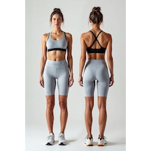 Jolt Sport Kadın Basic Düz Gri Kısa Tayt Model No : 001