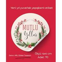 Mutlu Yıllar Yeni Yıl Yuvarlak Yapışkanlı Etiket 4x4 Cm 70 Adet - Arl Etiket Tasarım Beyaz