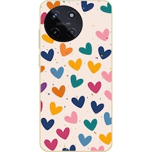 Realme 11 4g Uyumlu Mavi Sarı Kalpler Baskılı Silikon Kılıf Renkli