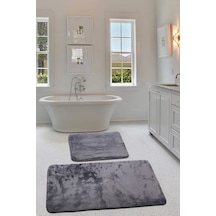 Relax Antrasit Köşeli 60x100 + 50x60 Cm 2'li Pufidik Banyo Paspas Antrasit