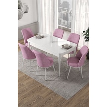 Canisa Kor Serisi, Beyaz Açılabilir 70x114 Yemek Masa Takımı 6 Pembe Sandalye Masa Beyaz Sandalyeler Pembe