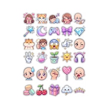 30 Adet Chibi Karakter Sticker Seti - Laptop Defter Telefon İçin Çok Renkli