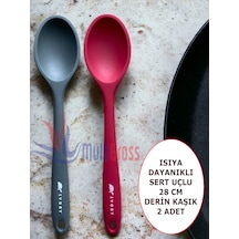 Sert Uçlu Isıya Dayanıklı Silikon 28 Cm Kaşık Gri-fuşya