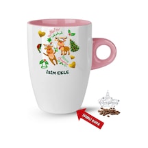 Yılbaşı Hediyesi Noel Kurabiyeleri İsimli Baskılı Porselen Latte Kupa Bardak Pembe Pembe