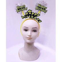 Happy Birthday Püsküllü Neon Sarı Renk Doğum Günü Tacı 22x19 Cm Diğer