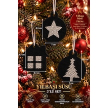 Taşlı Keçe Yılbaşı Süsü 3 Lü Set Çift Taraflı Işıltılı Dekor 4 Renk Seçenekli Siyah