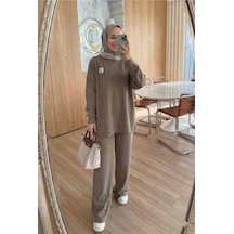 Unika Boutique Fitilli Armalı Detaylı Oversize Kaşkorse Basic Alt Üst Takım Vizon