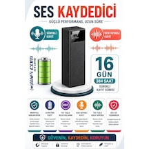 Sese Duyarlı Sensörlü Ses Kayıt Cihazı 16 Gün Şarj Süresi
