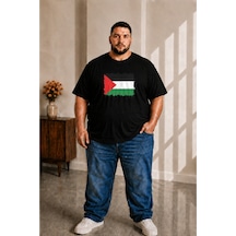 Sngl Tekstil Erkek Büyük Beden Kısa Kollu Filistin Bayrak Baskılı Tişört 3xl 4xl 5xl 6xl 7xl 8xl 9xl Siyah