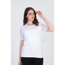 Ella Camelia Kadın Taş Detaylı Bluz 19E056 Ekru