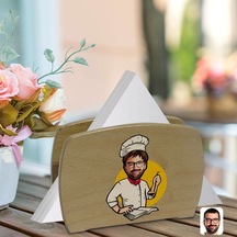 Kişiye Özel Erkek Chef Karikatürlü Lüks Ahşap Peçetelik-12 (511119646)