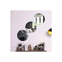 Dekoratif Ayna Yuvarlak Gümüş Plexi Duvar Süsü 2 Adet Yapışkan
