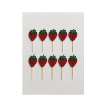 Çilek Simli Cupcake Kürdanı Doğum Günü Parti Ve Pasta Süsü 10 Lu 5cm