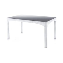 Omnipazar Omnipazar Sy-2589 Beyaz Rattan Temperli Kapalı Camlı Masa Dikdört Beyaz