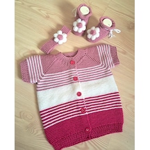 Çizgili Kız Bebek Yelek Açık Pembe