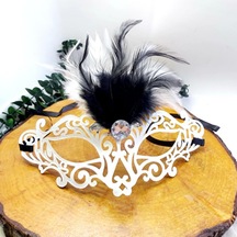 Tüylü Maske Kına Aksesuarı Maske Beyaz