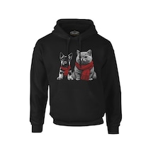 Baby Dog And A Cat Wearing Scarves Siyah Erkek Fermuarsız Kapşonlu 001