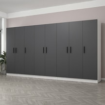 Minar Kale 8 Kapaklı 4 Çekmeceli Dolap Beyaz Antrasit 190cm Çok Renkli