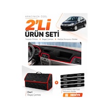 Renault Symbol Airbagsiz 2008-2011 Uyumlu Torpido Örtüsü + Deri Bagaj Çantası Seti - Siyah Kırmızı