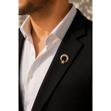 Atatürk İmzalı Ay Yıldız Gold Renk Rozet Unisex Yaka Aksesuarı Gri