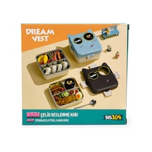 Dream Vest Tek Katlı Kare Kedi Çelik Beslenme Kutusu 1120ml +70ml Mavi K