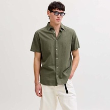Jack & Jones Jack Jones Kısa Kol Gömlek Breeze Linen Blend Haki