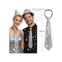 Gümüş Renk Pul Payetli Işıltılı Parti Kravatı 33 Cm - Yqbx-763857 Renkli