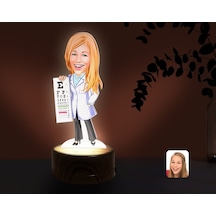 Kişiye Özel Kadın Göz Doktoru Karikatürlü Dekoratif 3D Biblo Led Çok Renkli