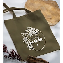 Bk Gift Anneler Günü Tasarımlı Haki Kumaş Bez Çanta, Baskılı Omuz Çantası, Alışveriş Çantası, Anneler Günü Hediyesi, Anneye Hediye-4 Çok Renkli