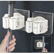 Mainshop Yapışkanlı Pratik Mop Temizlik Fırçası Tutucu Asma Askı Aparatı Paspas Sapı Tutucu 2 Adet M-310 Beyaz