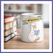 Bezos I Love Books Yazılı Tasarım Kupa Model 206 Kitap Severlere Özel Seramik Kahve Kupası Hediye Seçeneği Nıda Çok Renkli