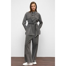 Olcay Geniş Paça Pantolon Denim İkili Takım Antrasit 9379-tk