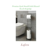 Premium Siyah Standlı Yedek Hazneli Tuvalet Kağıtlığı Banyo Modern Montajsız Uzun Ömürlü Ev Ofis Çok Renkli