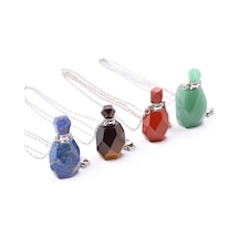 Kırmızı Jasper Aventurin Lapis Lazuli Kaplan Gözü Doğal Taş Parfüm Şişesi Kolye Dörtlü Set Çok Renkli