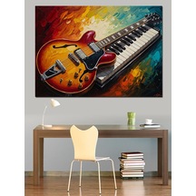 Gitar Ve Piyano Tuşları Kolajı Dekoratif Kanvas - Mdf Ahşap Tablo