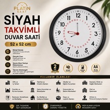 Siyah Takvimli 52 X 52 Cm Metal Duvar Saati