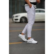 Serhat Özköroğlu - Beyaz Antik Deri Bağcıklı Erkek Sneakers - 44