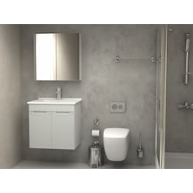 Banyo Dolabı Aynalı Cnc İşlemeli Membran Kapaklı 65 Cm Gri