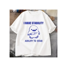 Tarzsokak Ben Bıçaklamak İçin İstikrar Yeteneği Var T-shirt Erkek Kadın Moda Ördek Meme Grafik T-shirt 2807 Beyaz